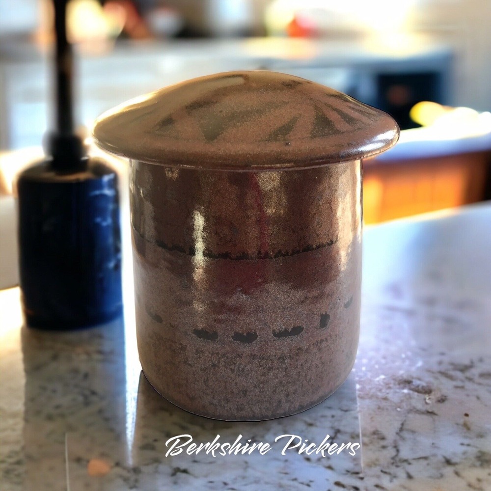 Mushroom Stoneware canister‎ with lid ~ signed